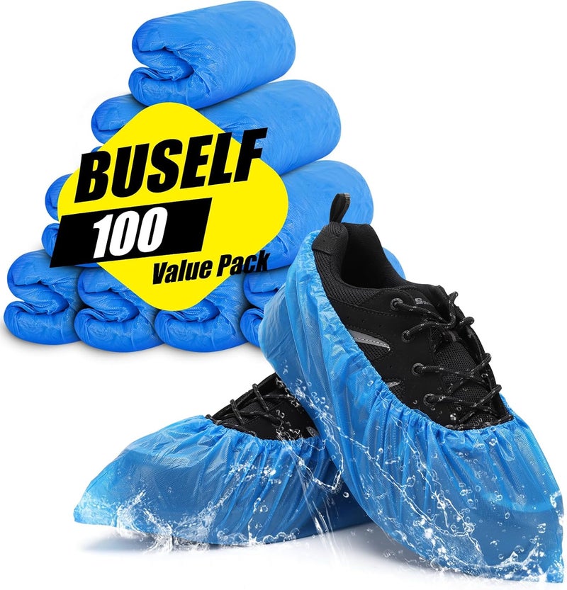 Buself Shoe Covers Disposable Non Slip - Pack of 100 (50 Pairs), Premium Waterproof and Recyclable Shoe Booties Covers for Indoors, Fits Up To 11 US Men and 13 US Women Size - Image 1